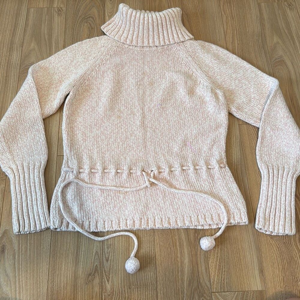 Loft wool blend classic marled knit tie‎ waist pink sweater size medium